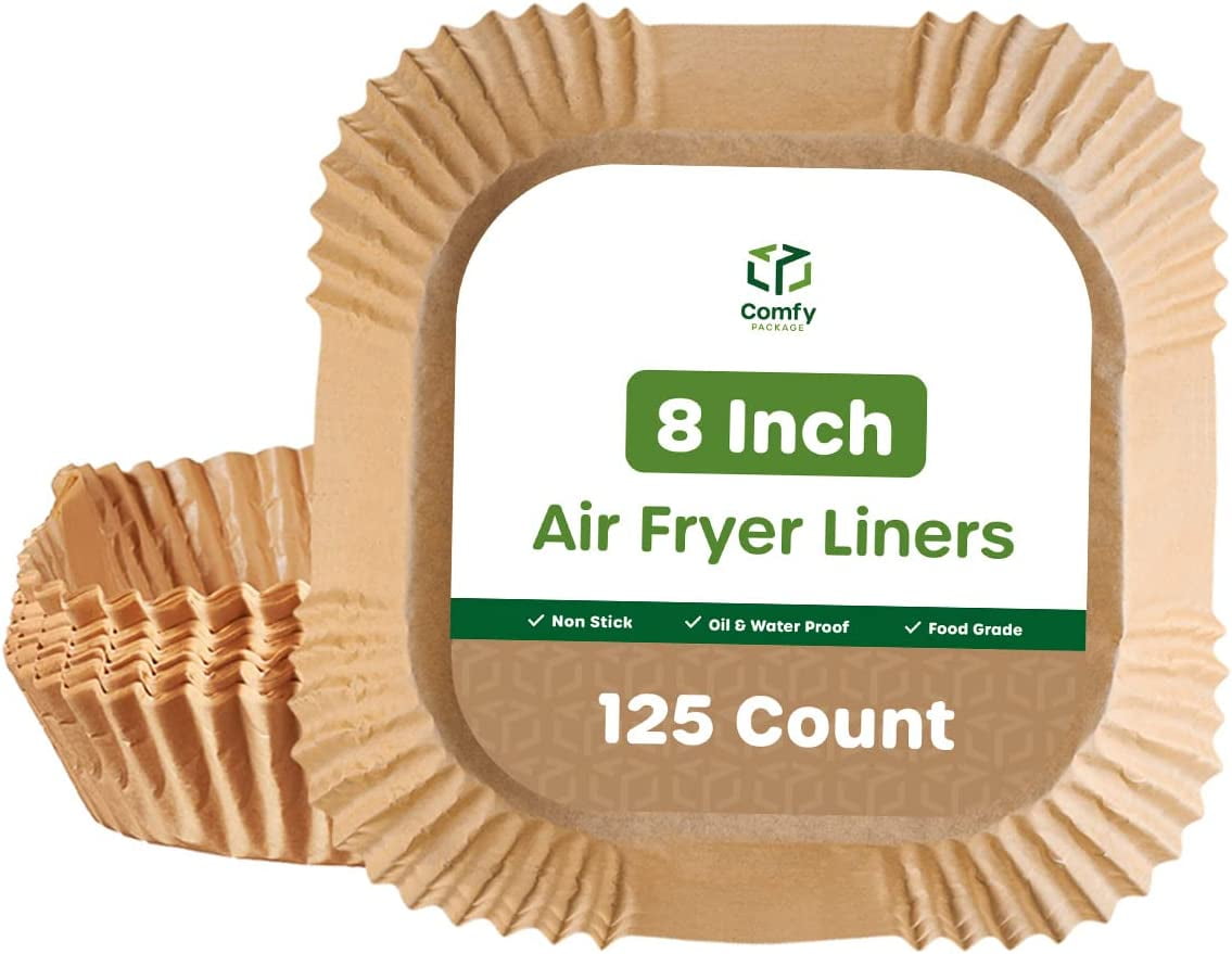 Comfy Package 8” Air Fryer Liners Disposable Parchment Paper Square, 125-Pack