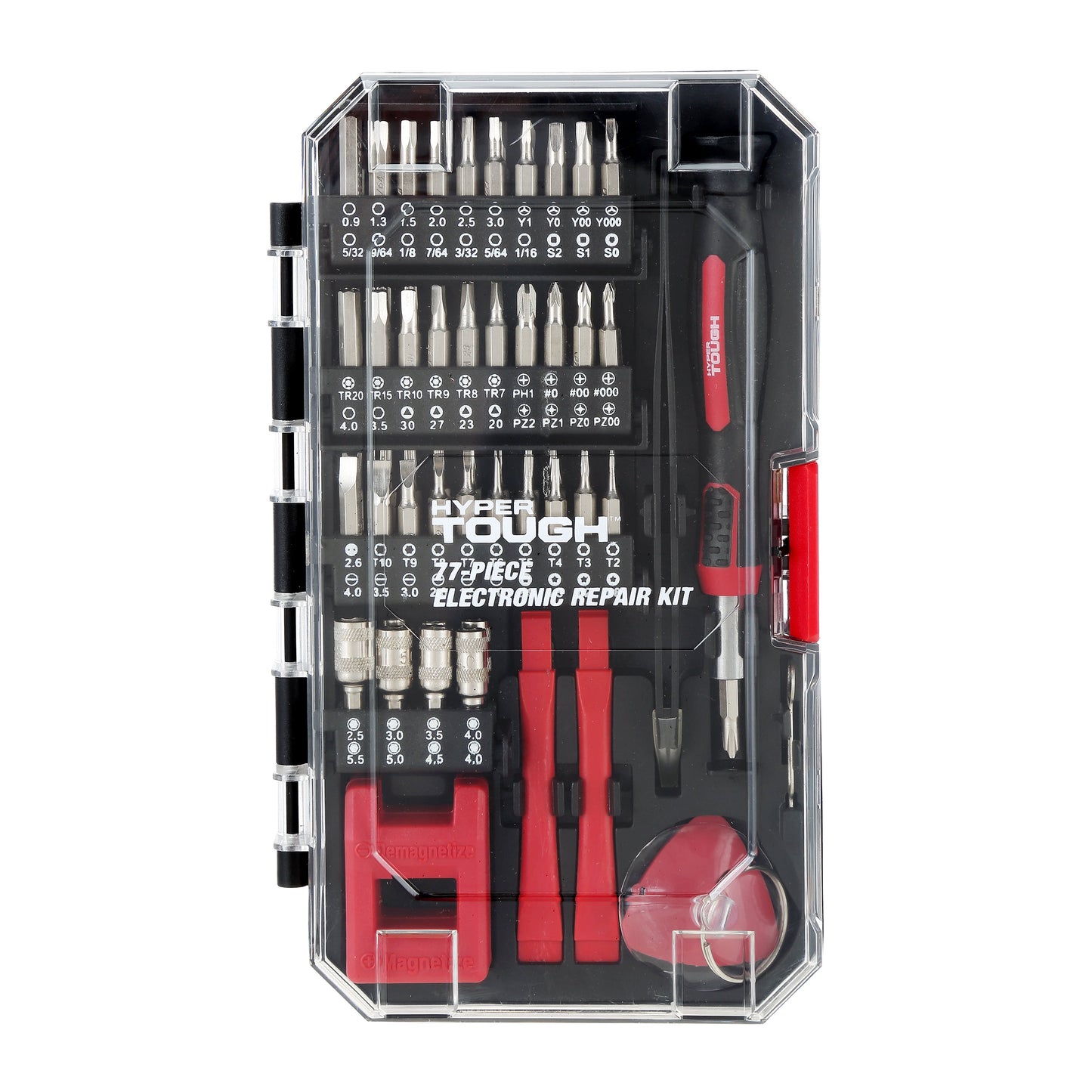 Hyper Tough 77 Piece Precision Tool Kit with Magnetic Screwdriver, Standard Size Bits, and Case, New Condition