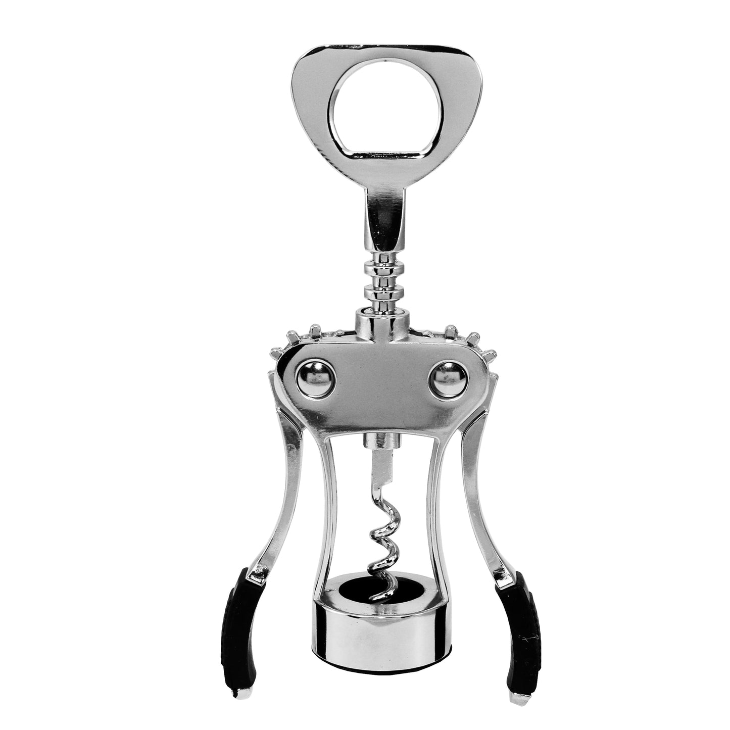 Oneida® Premium Chrome Plated Wing Corkscrew with Black Soft Touch Grips and Bottle Opener